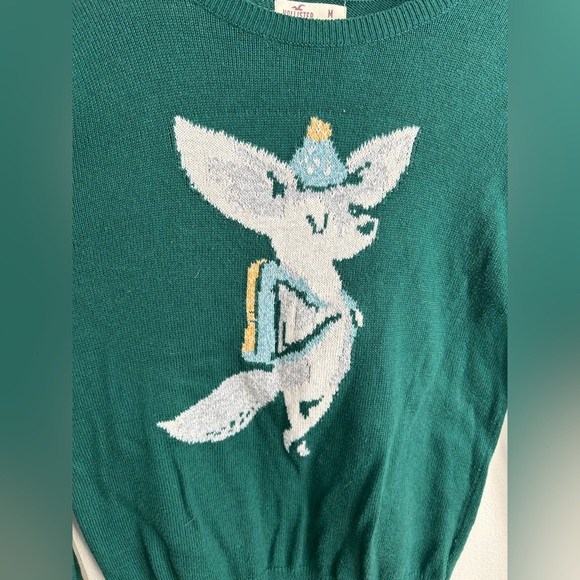 Hollister Green Whimsical Intarsia Fox with Backpack and Hat Knit Sweater Size M - Picture 3 of 6